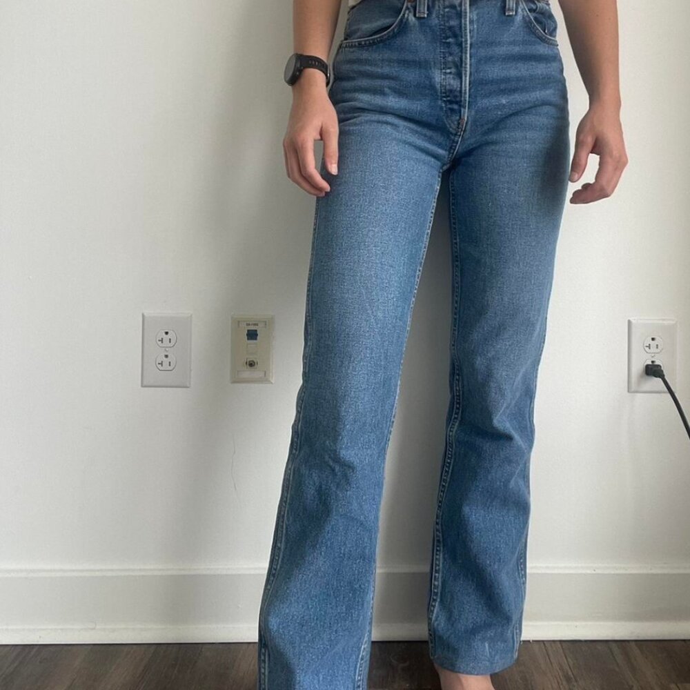 Redone straight leg blue jeans